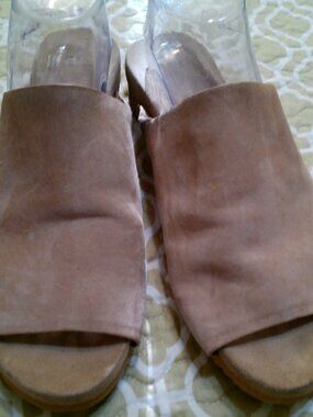 HALSTON ZARA SUEDE SLIDE WITH WOOD AND RUBBER SOLE VINTAGE SIZE 10m